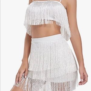 2 piece fringe dress white
